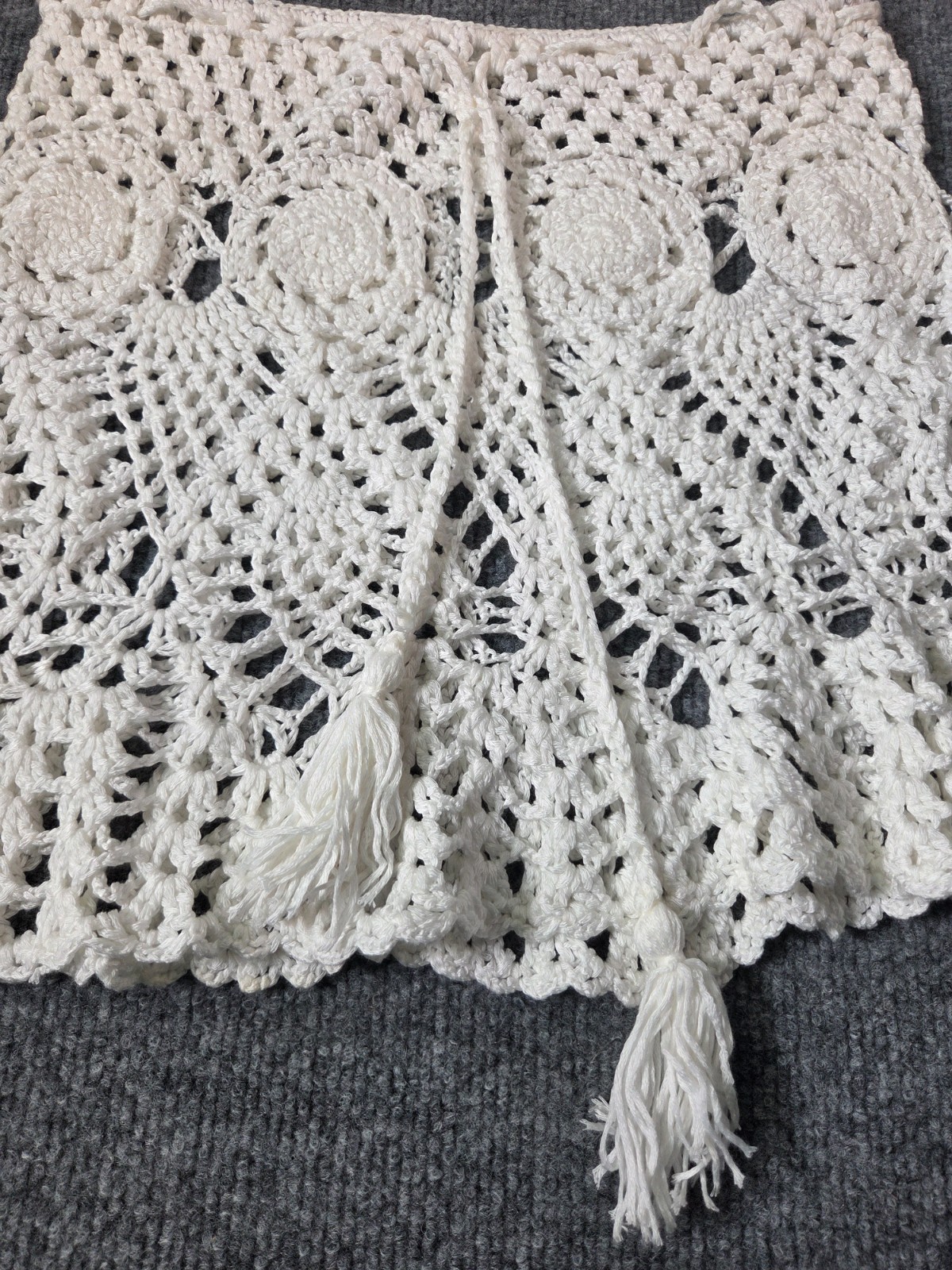 Terminal X Women Crochet Mini Skirt White Boho Tassel Accents Casual Bottoms