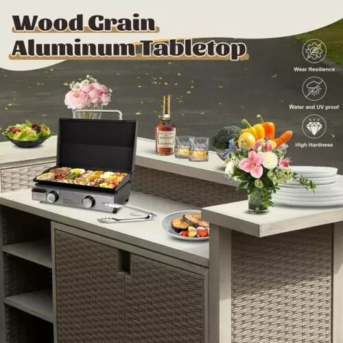 Domi Outdoor Home Bar Unit,Wicker Bar Table with Aluminum Frame,Grill Table