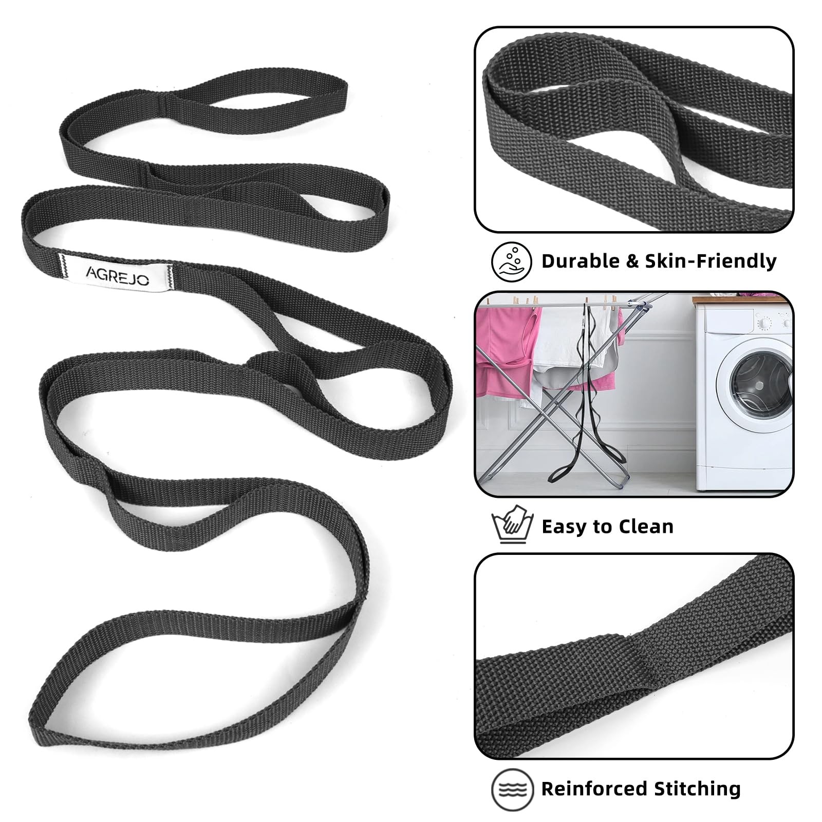 AGREJO Stretching Strap Yoga Strap Physical Therapy for Home Workout, 10 Loop...