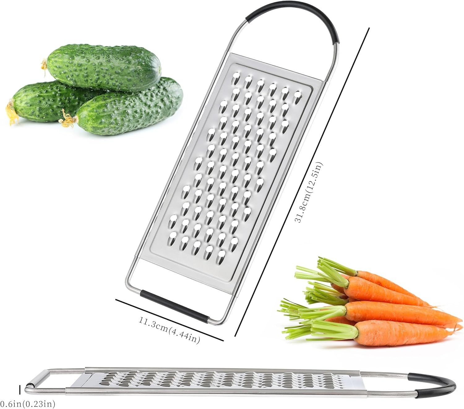 Cheese Grater Handheld, HIA Flat Coarse Stainless Steel Graters for Silver