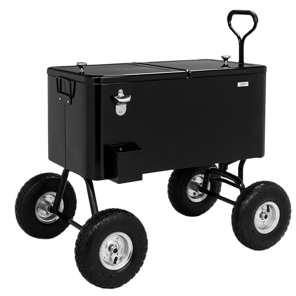 Cooler Cart 80QT Patio Rolling Cooler Picnic Ice Beer Chest w/ Wheels for Party