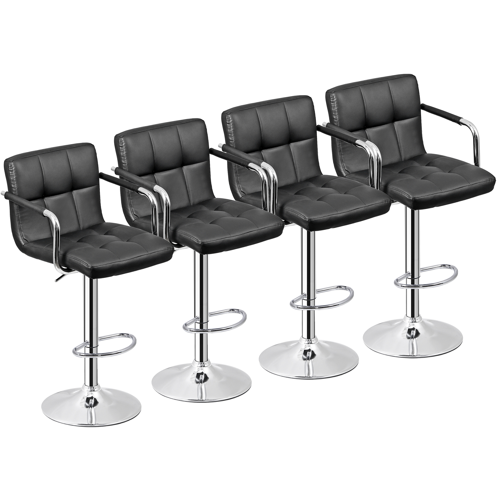 4PCS Adjustable Bar Stools PU Leather Modern Dinning Chair w/ Armrest & Backrest