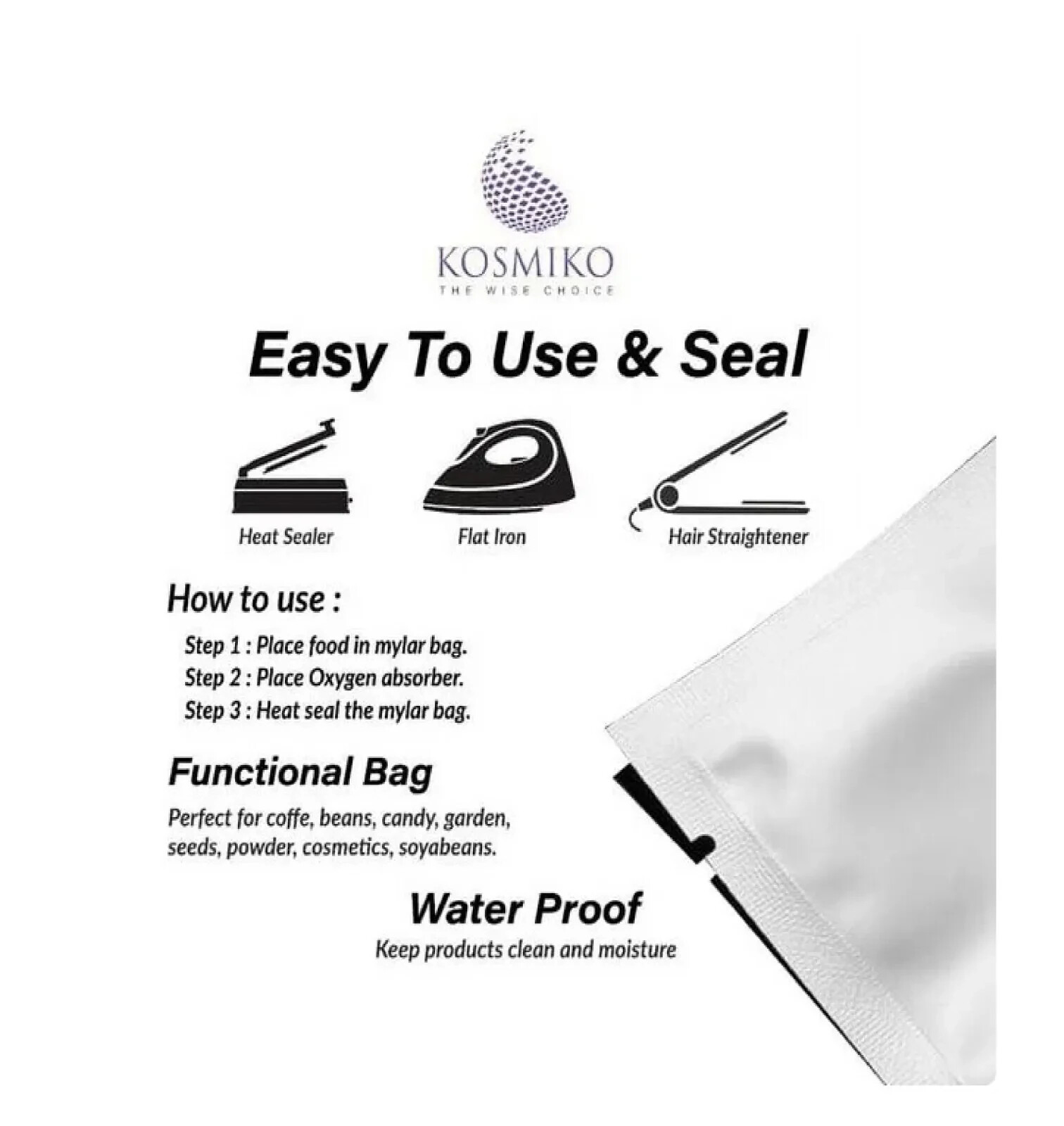 100 Pack Mylar Bags for Food Storage with 100x300cc Oxygen Absorbers