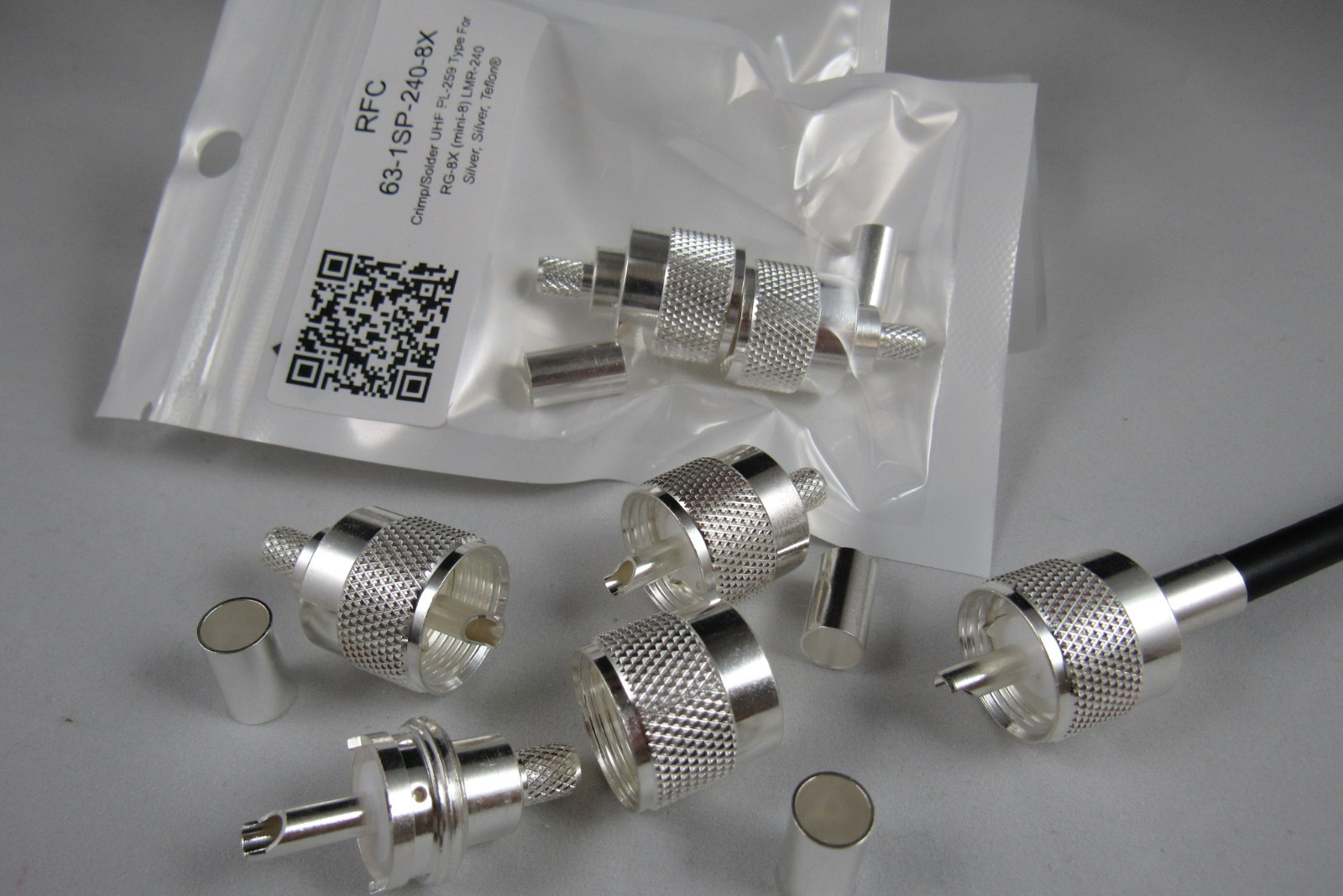 (B6) 10 RFC All Silver Teflon PL-259 Crimp/Solder Connectors for RG-8X & LMR-240