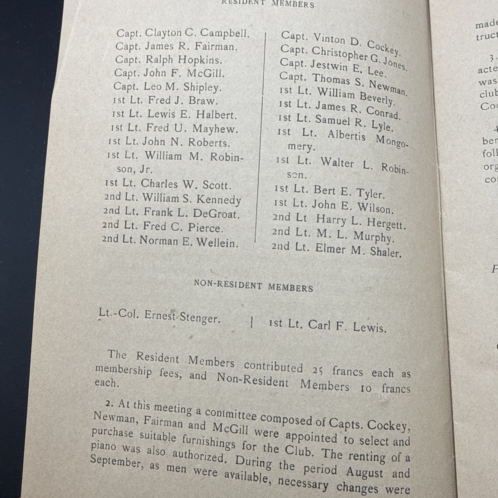 WWI Military Club Villebernier History By Laws 1919 Camp Strathcona APO 718 AEF