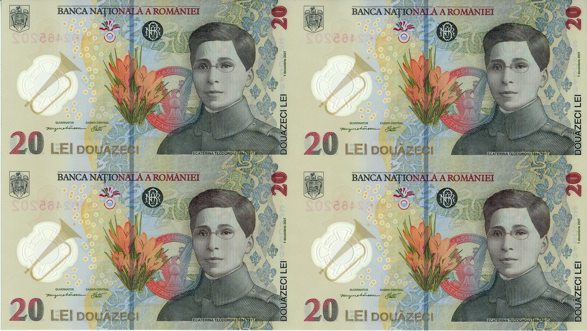 BNR - Special Sheet consisting of Four Banknotes with face value of 20 LEI
