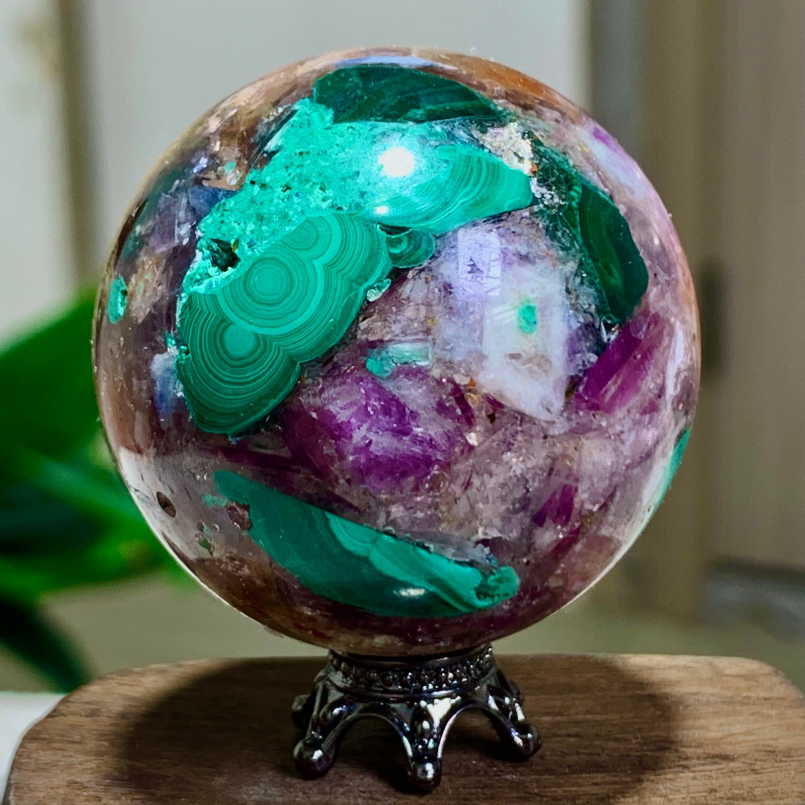 92G Newly discovered rare malachite purple mica symbiotic sphere restoration