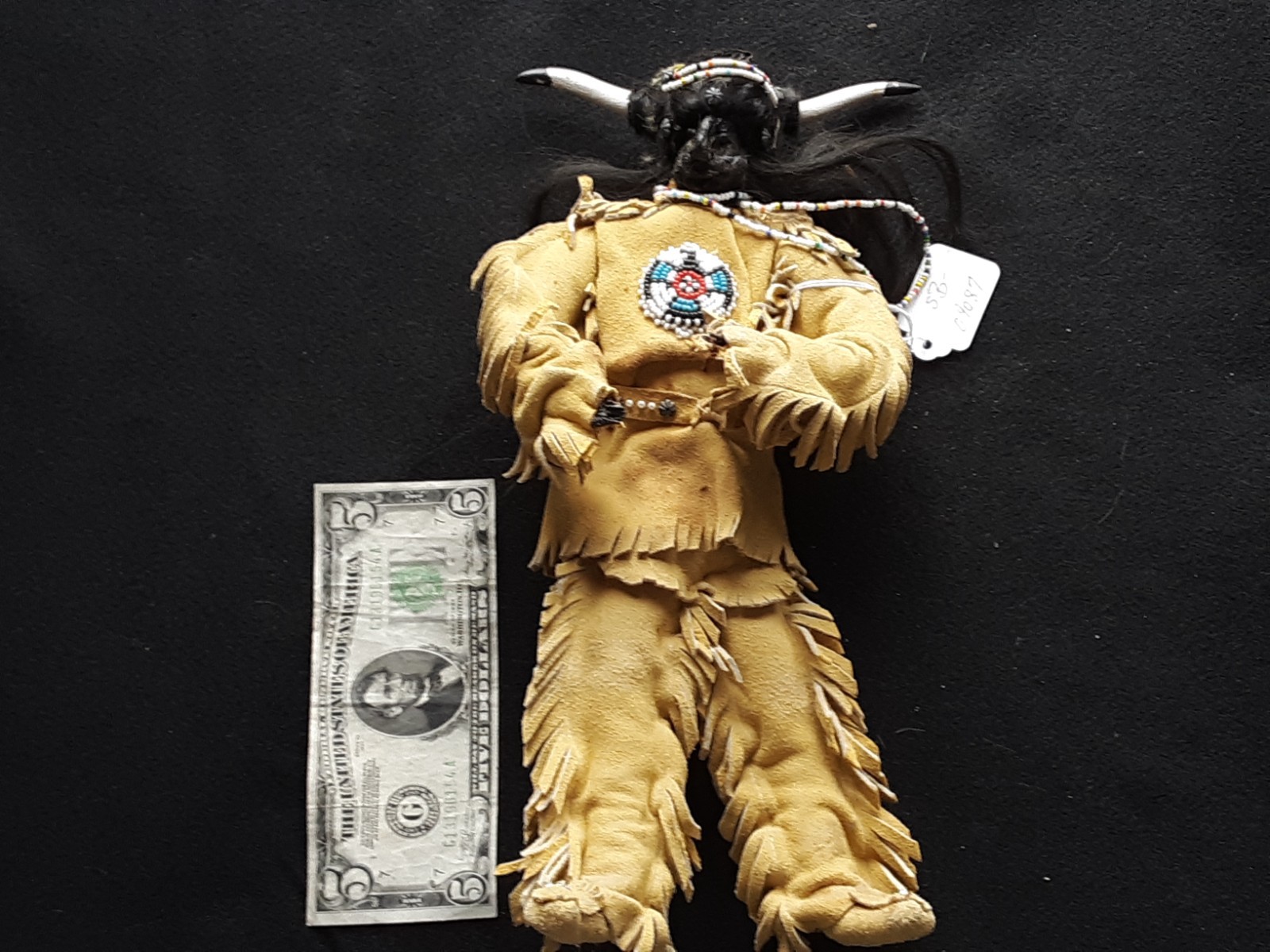 NATIVE AMERICAN BEADED LEATHER DOLL, APPLE HEAD MEDICINE MAN, SB-0226*09087