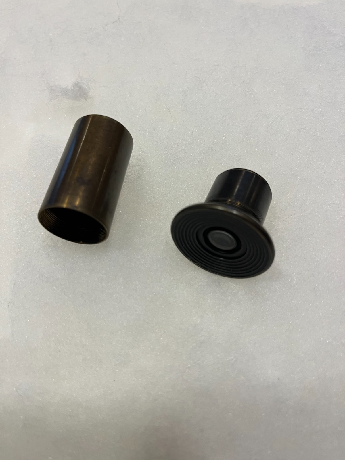 Old brass microscope lens. X35. Includes a threaded brass storage tube. L1-15