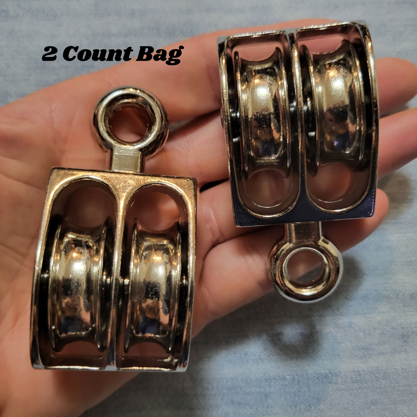 Fixed eye Dual sheave pulley (2 count) bag. dual half inch wide wheels 3"