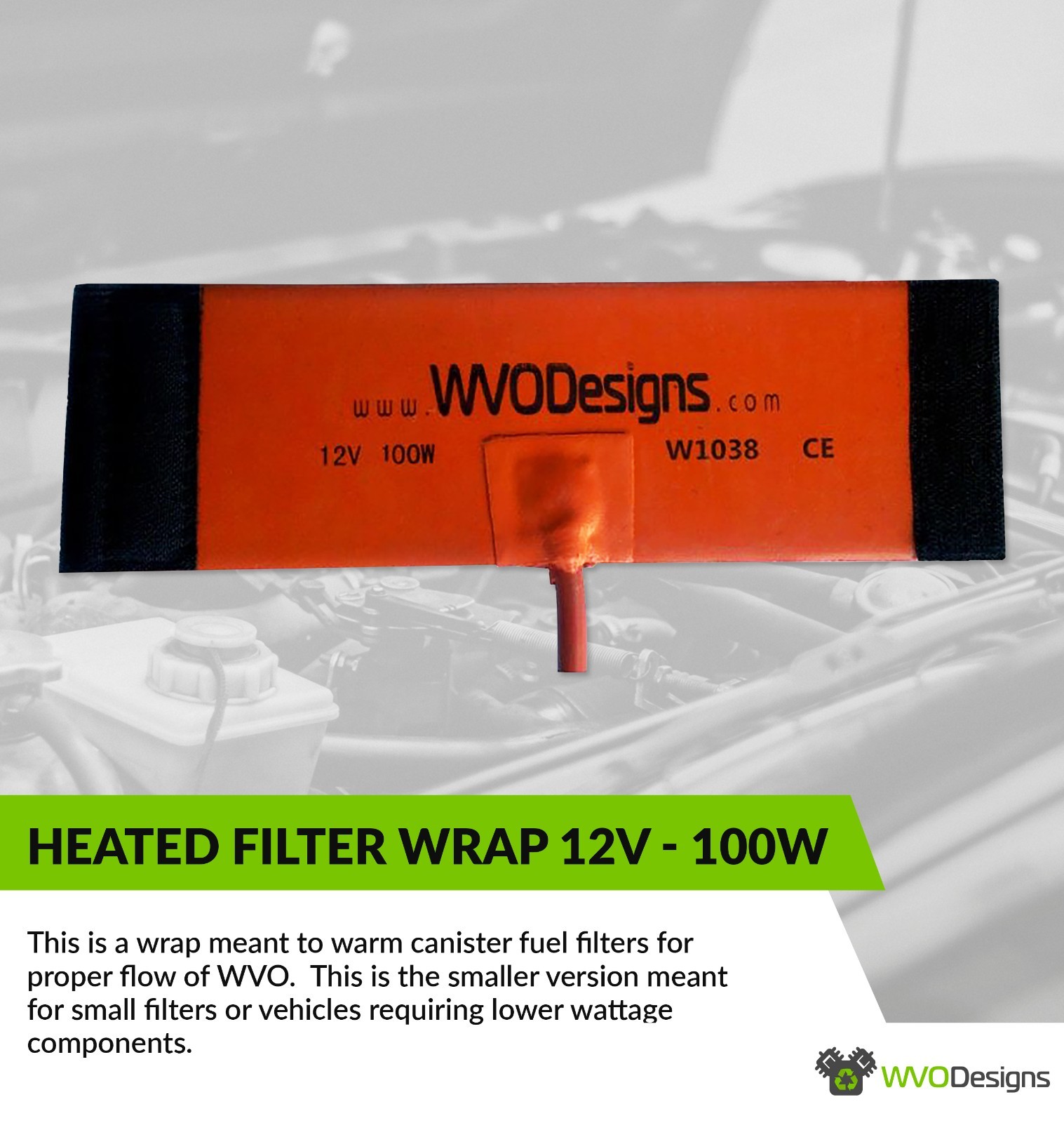 Fuel Filter Heater Wrap 100W 12V - Small