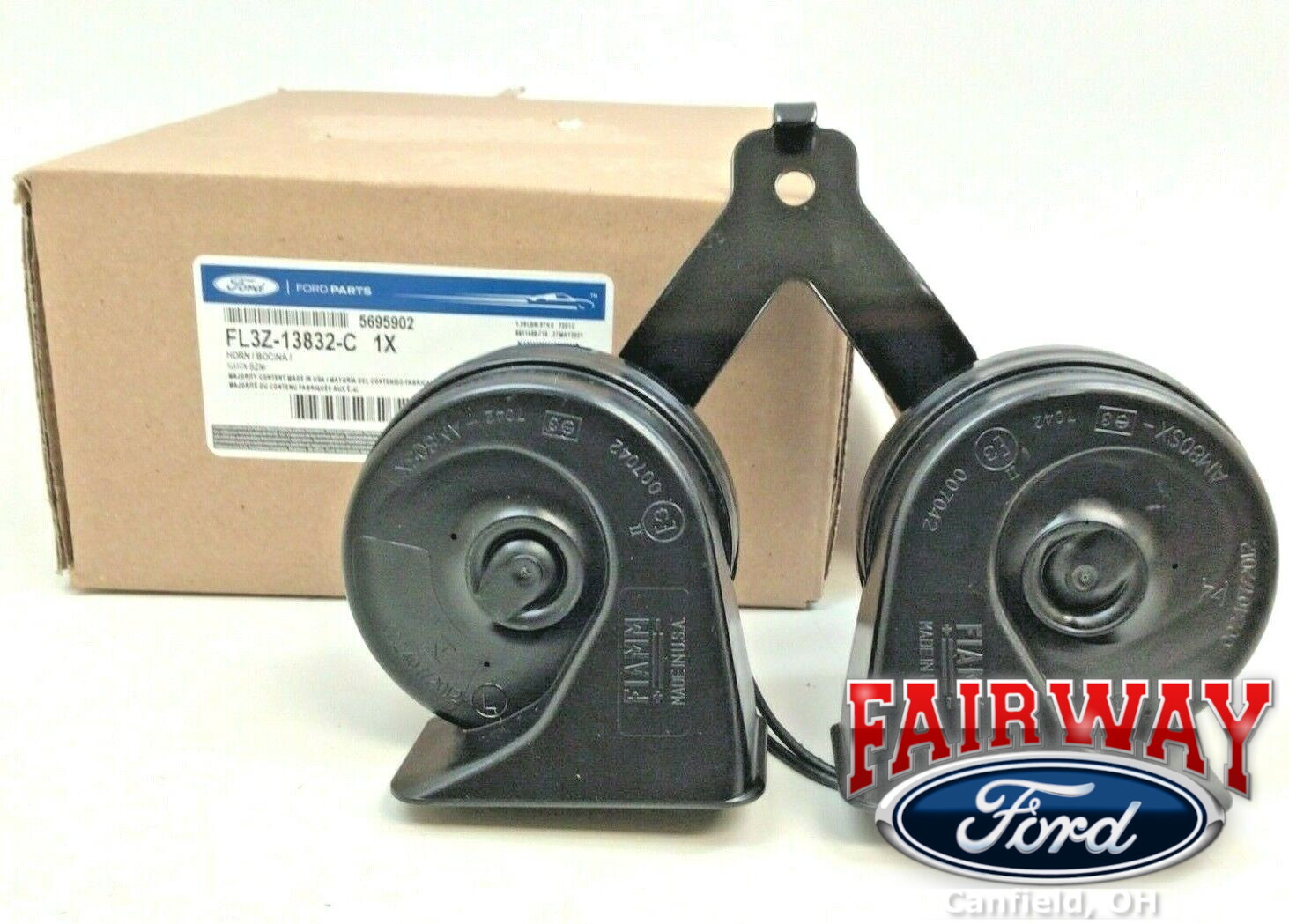 18 thru 24 Expedition OEM Ford High Low Dual Note Horn w Bracket FL3Z-13832-C