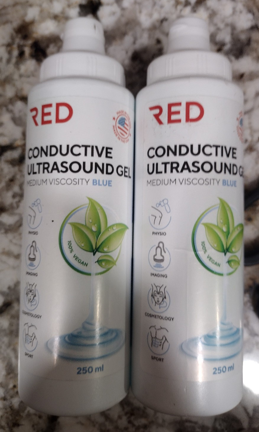 Lot Of 2 RED Conductive Ultrasonic GEL, Baby Doppler,Cavitation 2 x 250ml