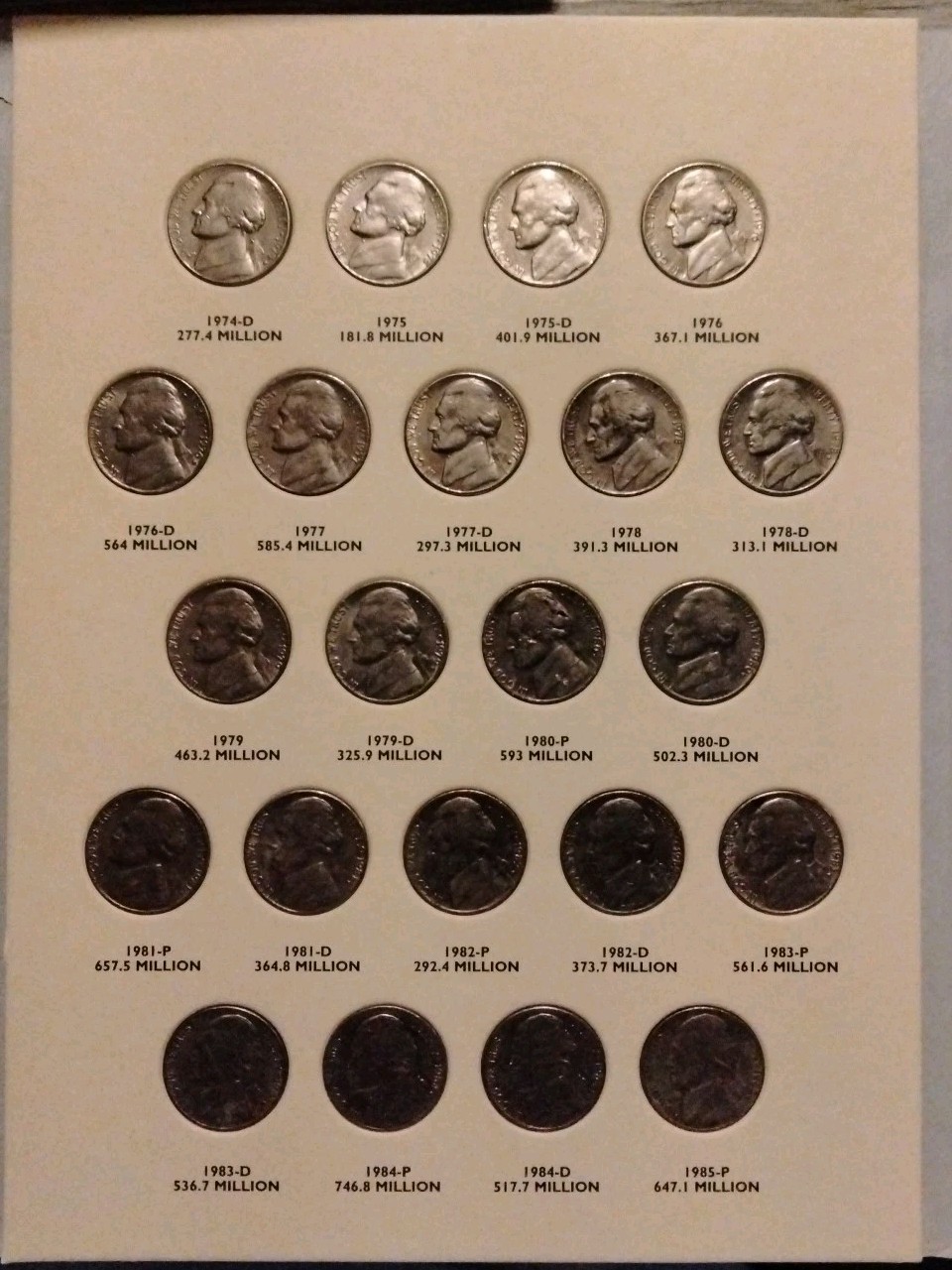 Complete Book/Set Jefferson Nickels 1962-1996 in Littleton Folder