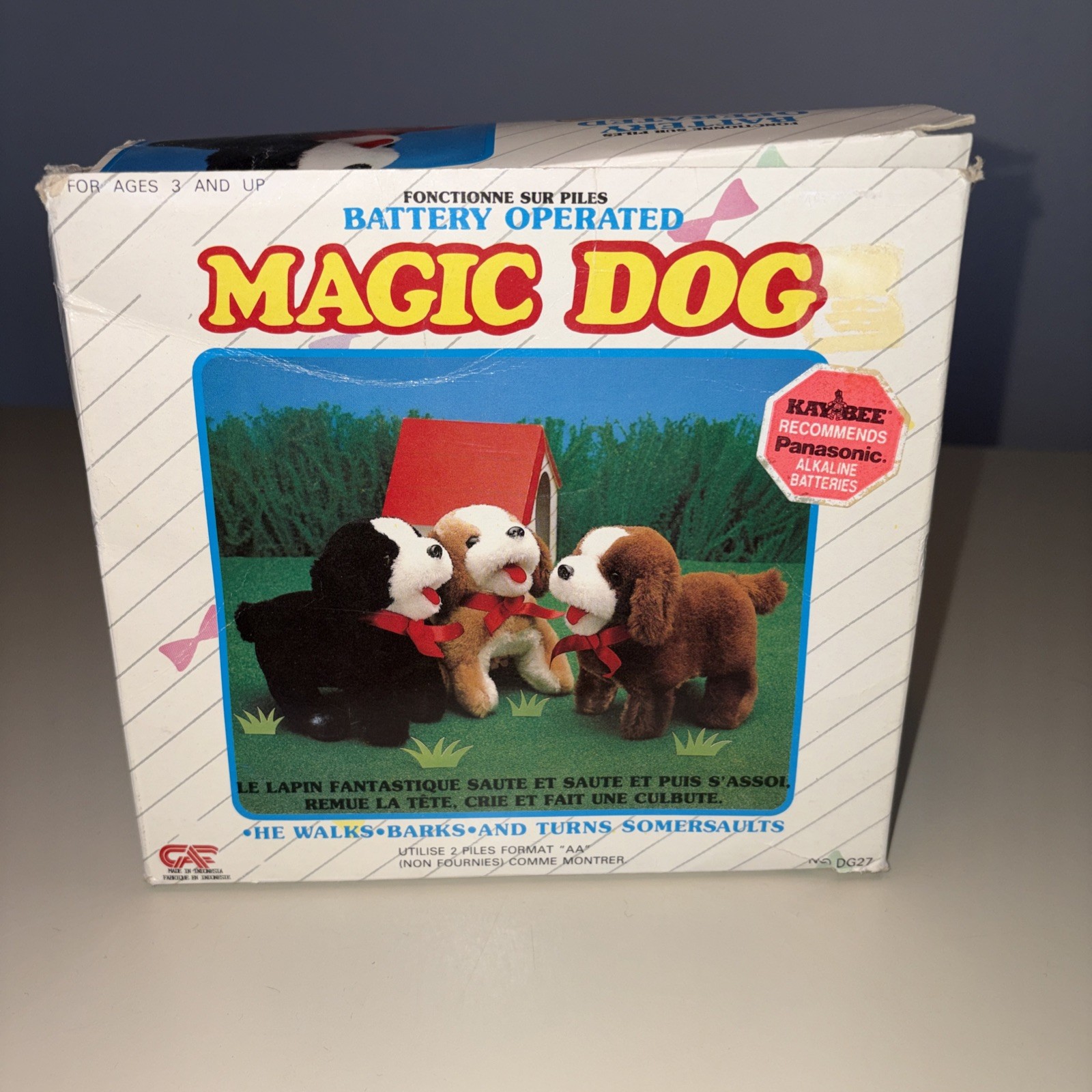 Vintage 1990s Flipping Toy Dog Back Flips Barks Walks Animatronic Not Work w/box