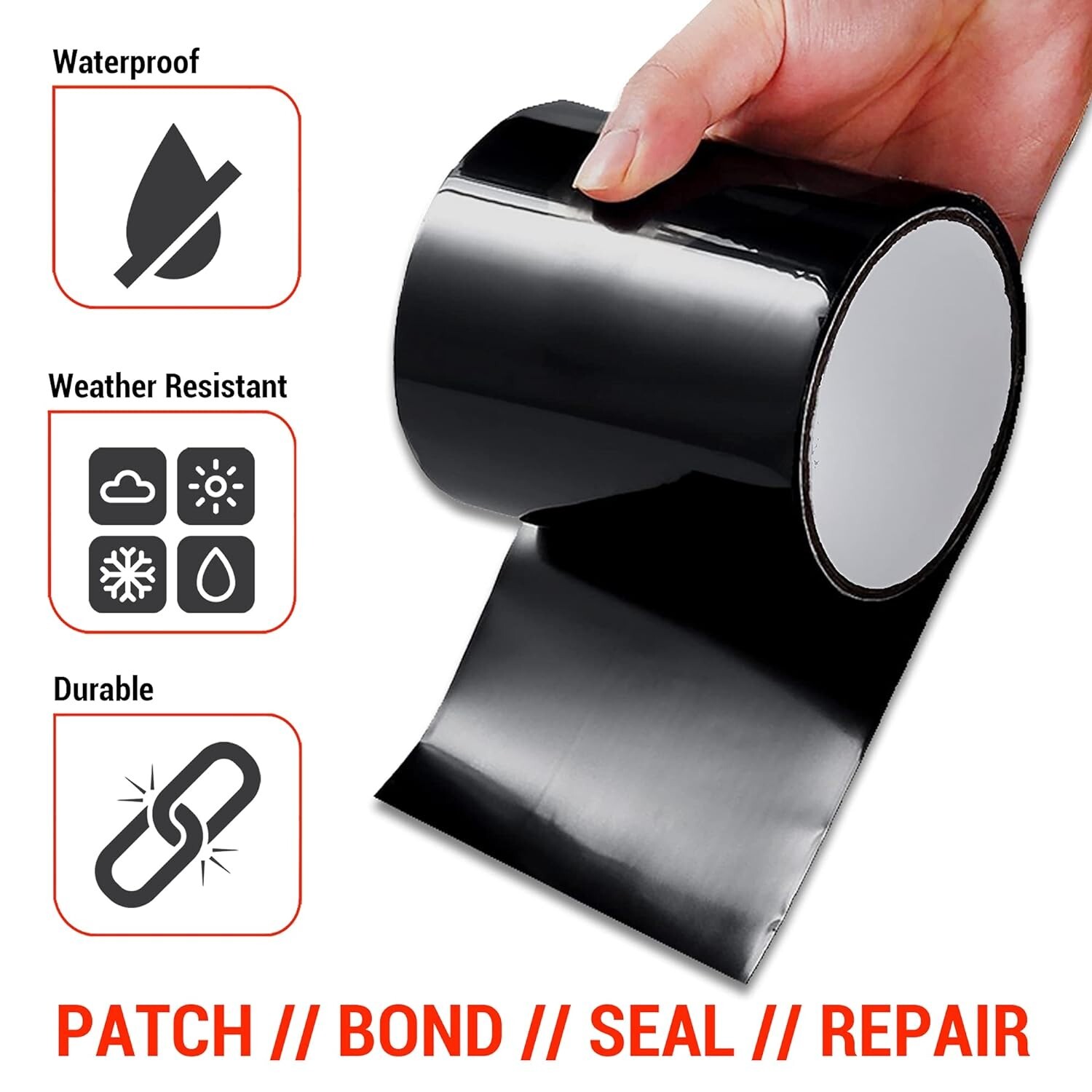 Flex Waterproof Rubberized Tape Stop Leak Seal Tape Repair Patch 4" X 5Ft Black