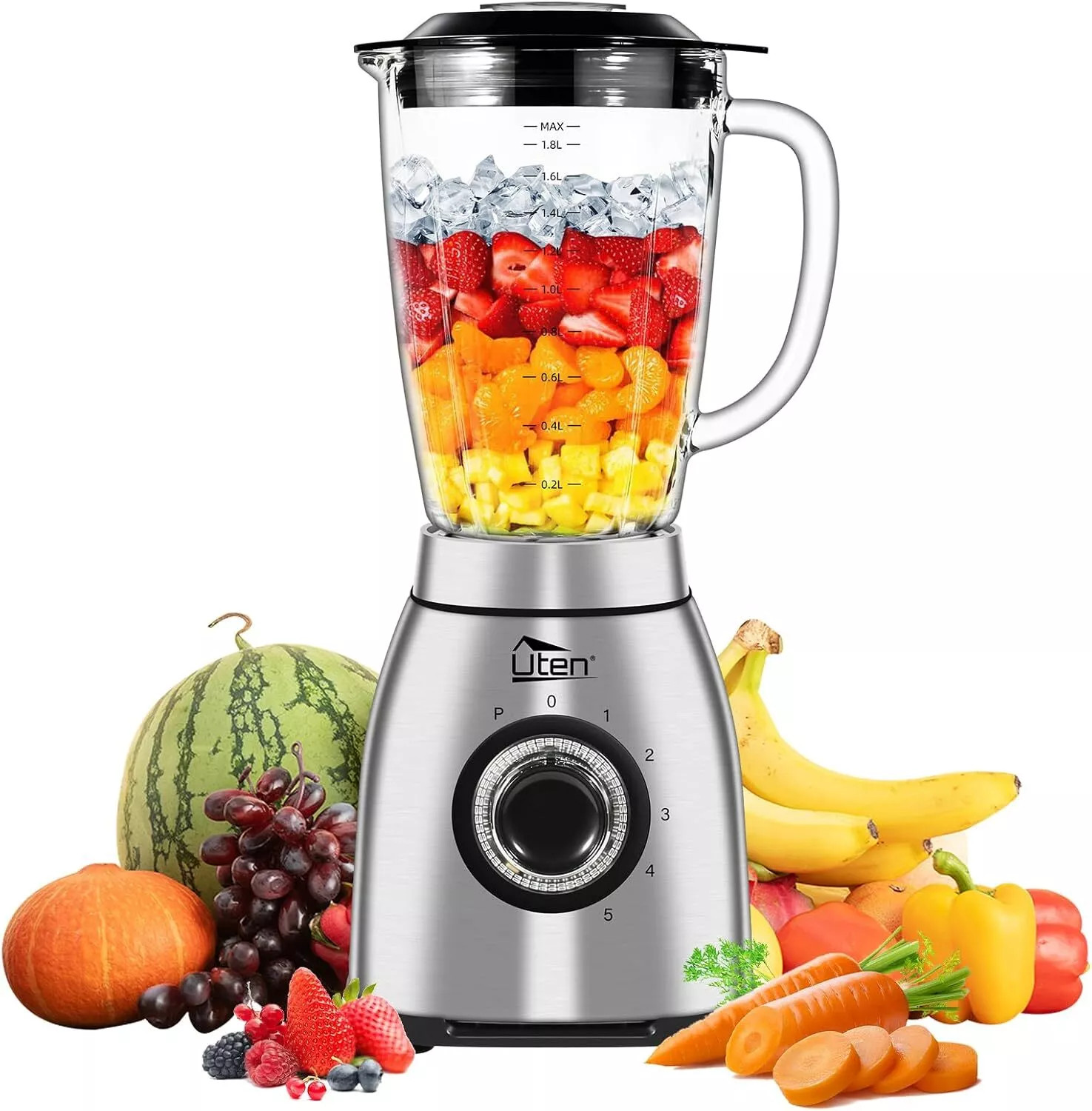 Blender Glass Stainless Steel 1800W Ice Crusher Smoothie Maker Universal Mixer