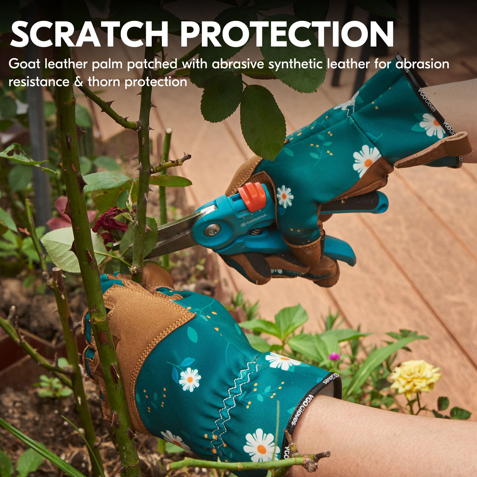 Vgo 1Pair Lady's Goatskin Thorn Proof garden Work Glove,Touchscreen(GA7471-DGR)