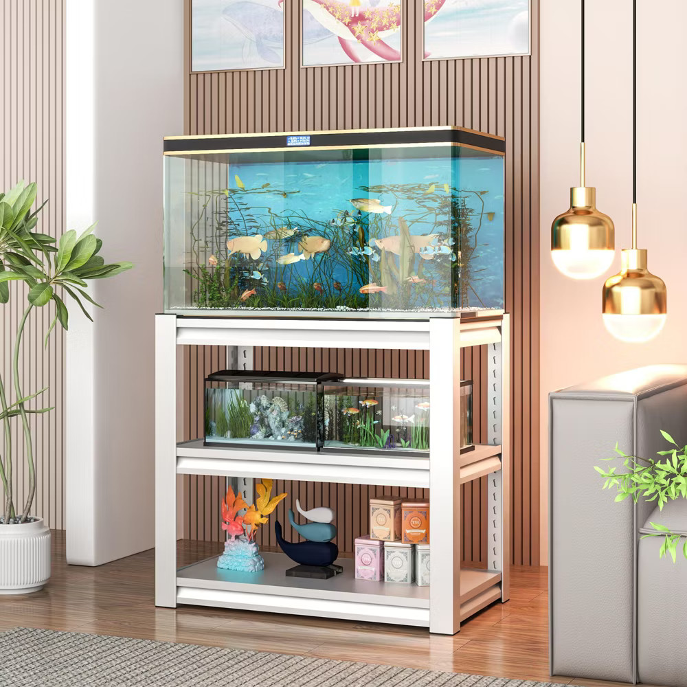 Munora - 3-Tier Heavy Duty Aquarium Stand - White Metal Frame for