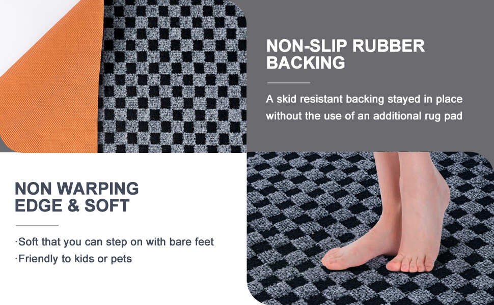 Runner Rug Hallway Non Slip Rubber Back Custom Size as Carpet Doormat Checkered