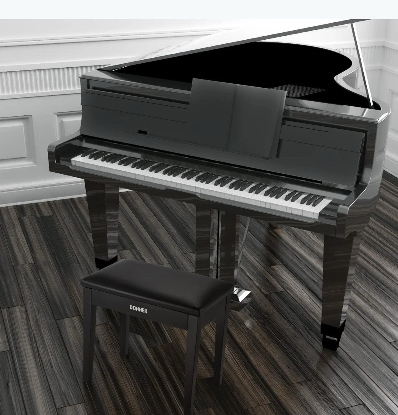 Beautiful Donner Piano Bench with Storage, Solid Wood DKB-10, Black