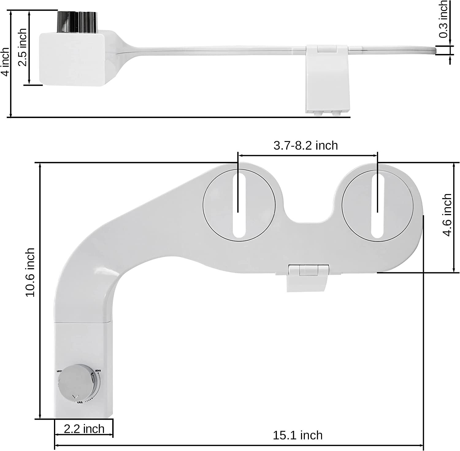 Toilet Bidet Dual Nozzle Left and Right Hand Side Convertible, 3 Color knobs