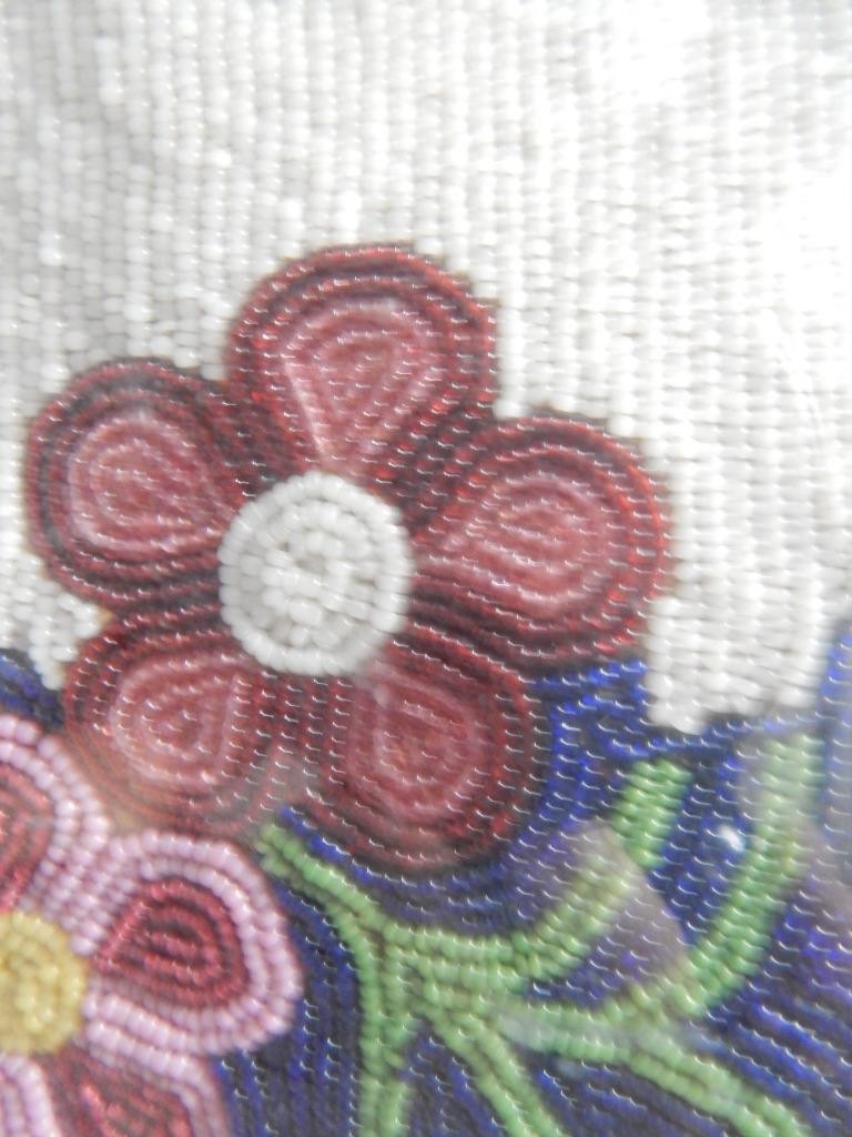 ANTIQUE OJIBWAY BEADED BANDOLIER BAG / POUCH - PROFESSIONALLY FRAMED