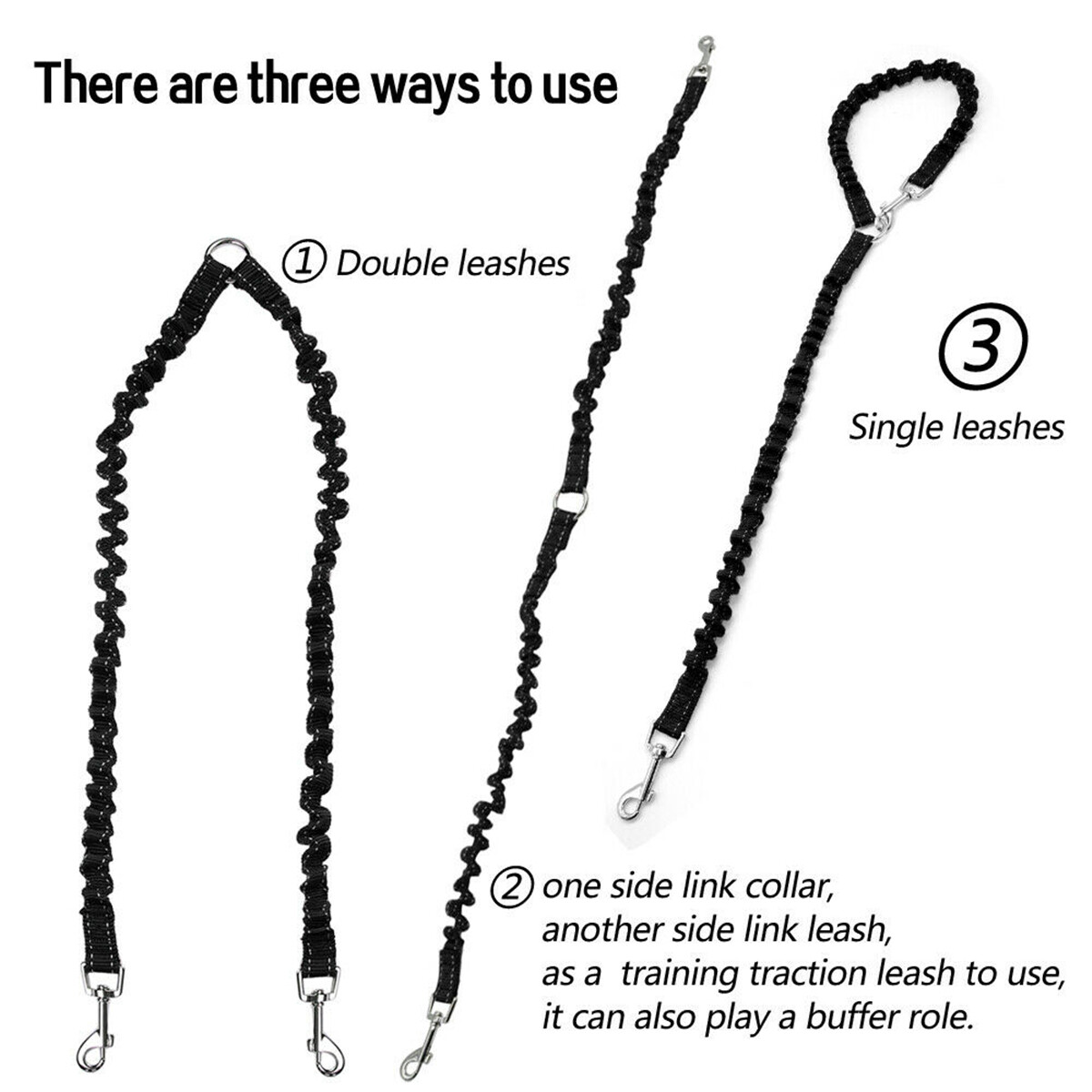 2 Way Elastic Bungee Double Dog Twin Leash for Dogs Pet Coupler Splitter Walking