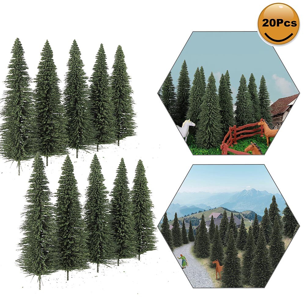 20pcs Model Pine Trees O Scale 1:50 Green Pines Model Railroad Layout 12.5cm