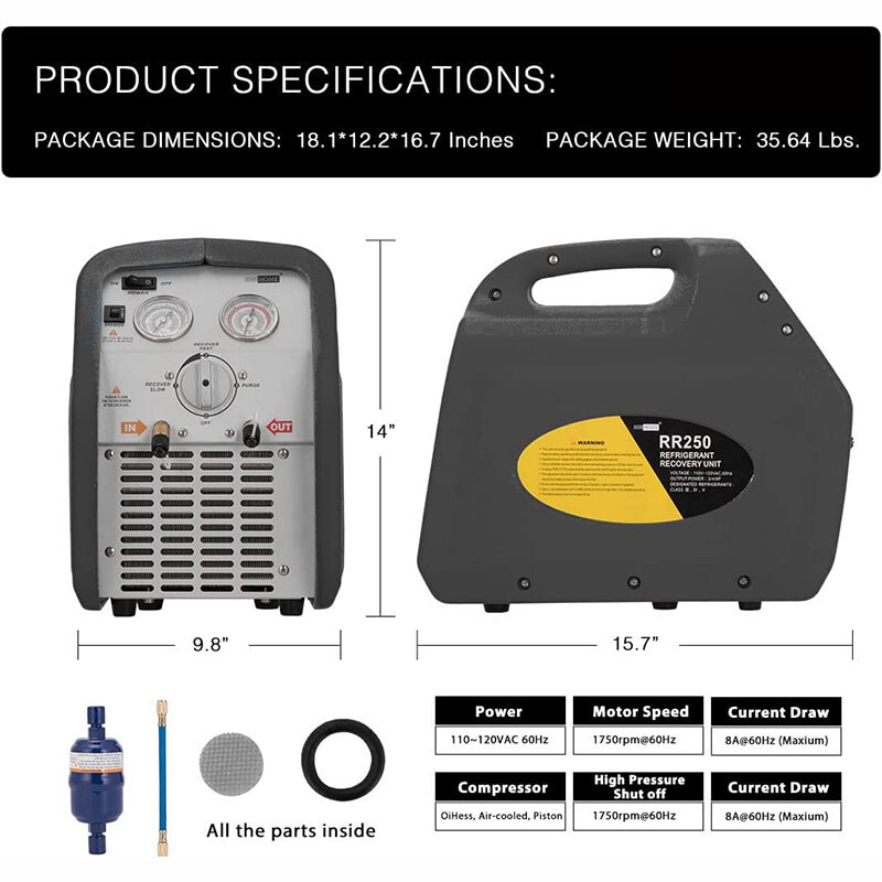 Portable 3/4 HP Refrigerant Recovery Machine for Vapor Liquid Refrigerant Grey