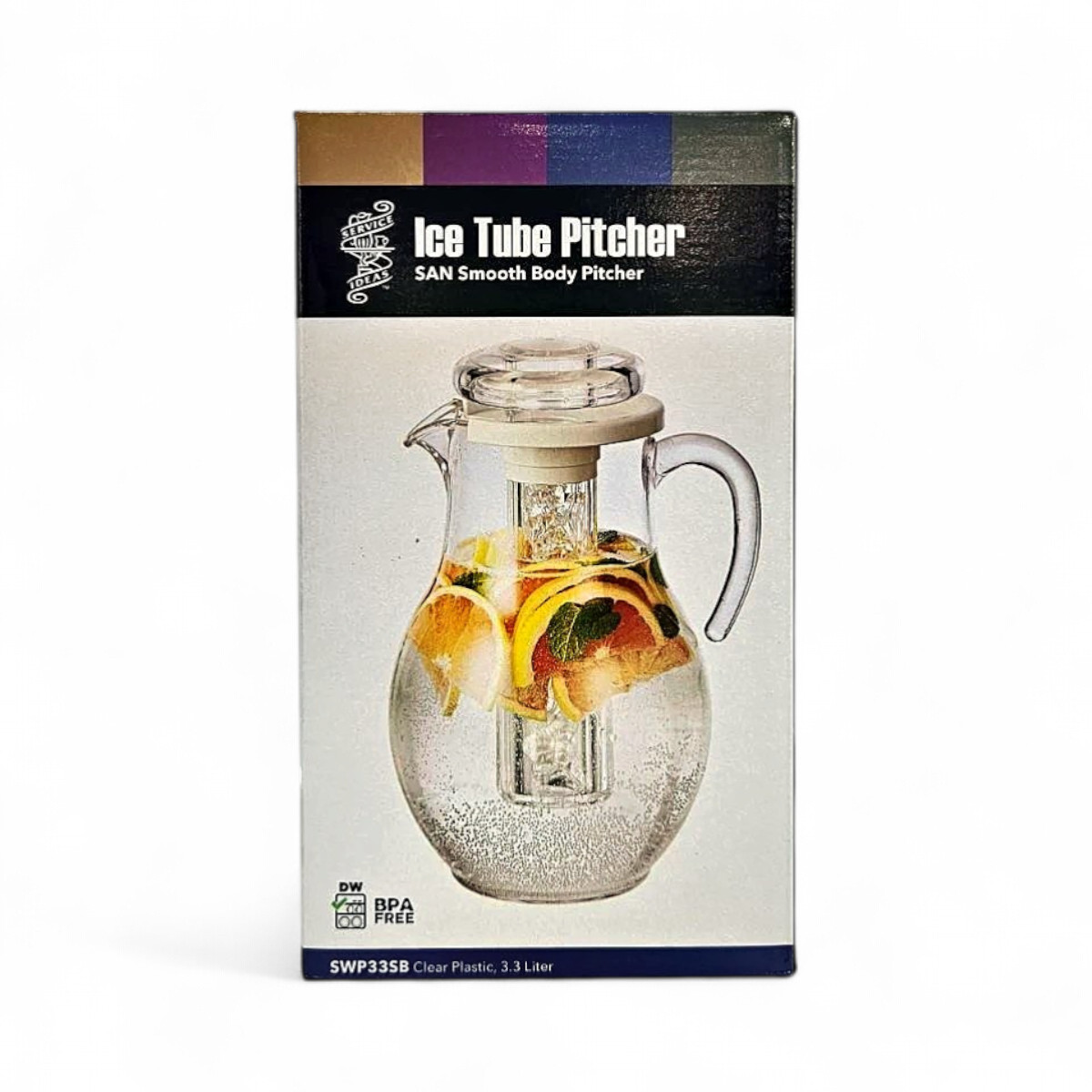 Service Ideas Acrylic Pitcher with Ice Tube, Smooth Body 3.3L