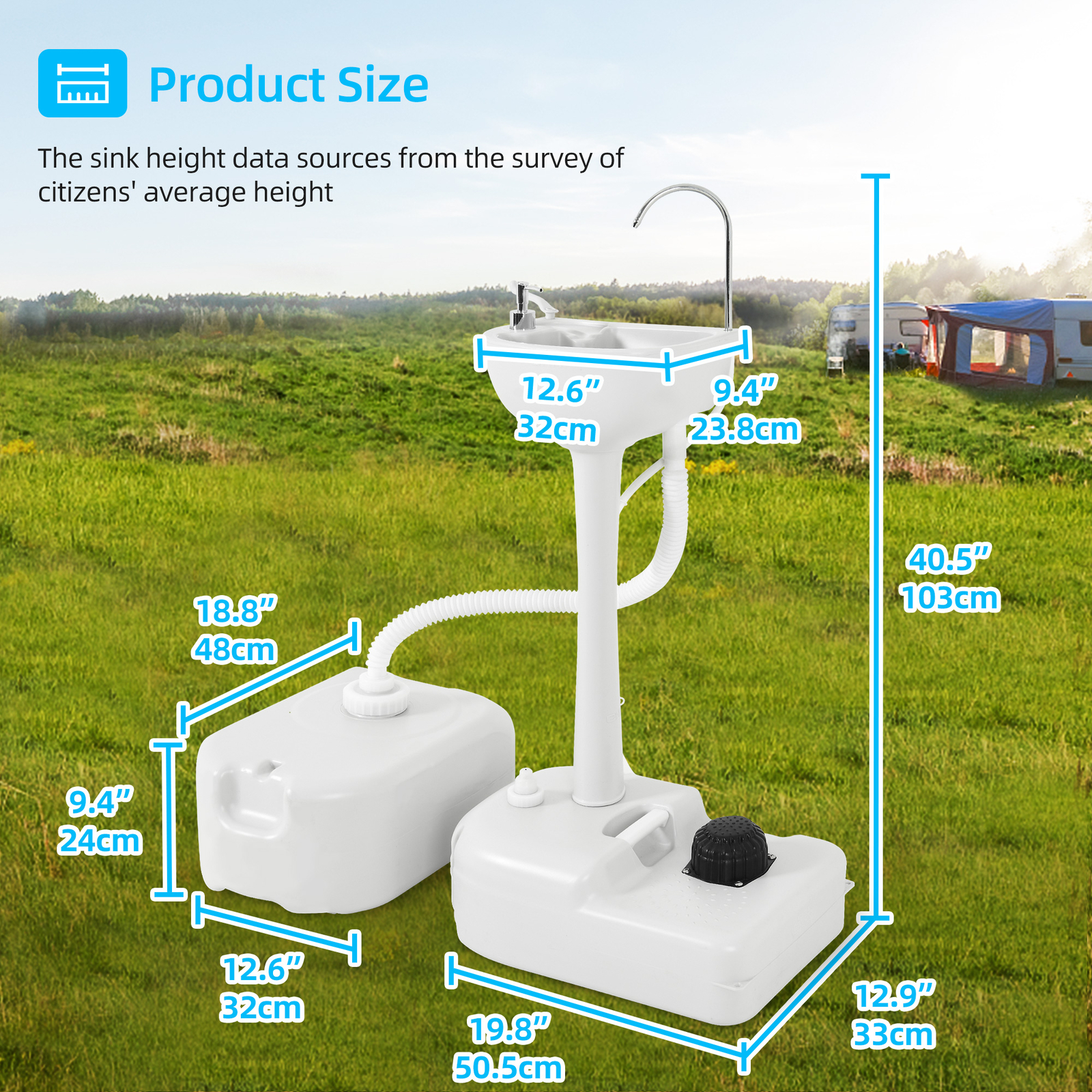 17L Portable Wash Sink Camping Hand Wash Station w/24L Recovery Tank for Outdoor