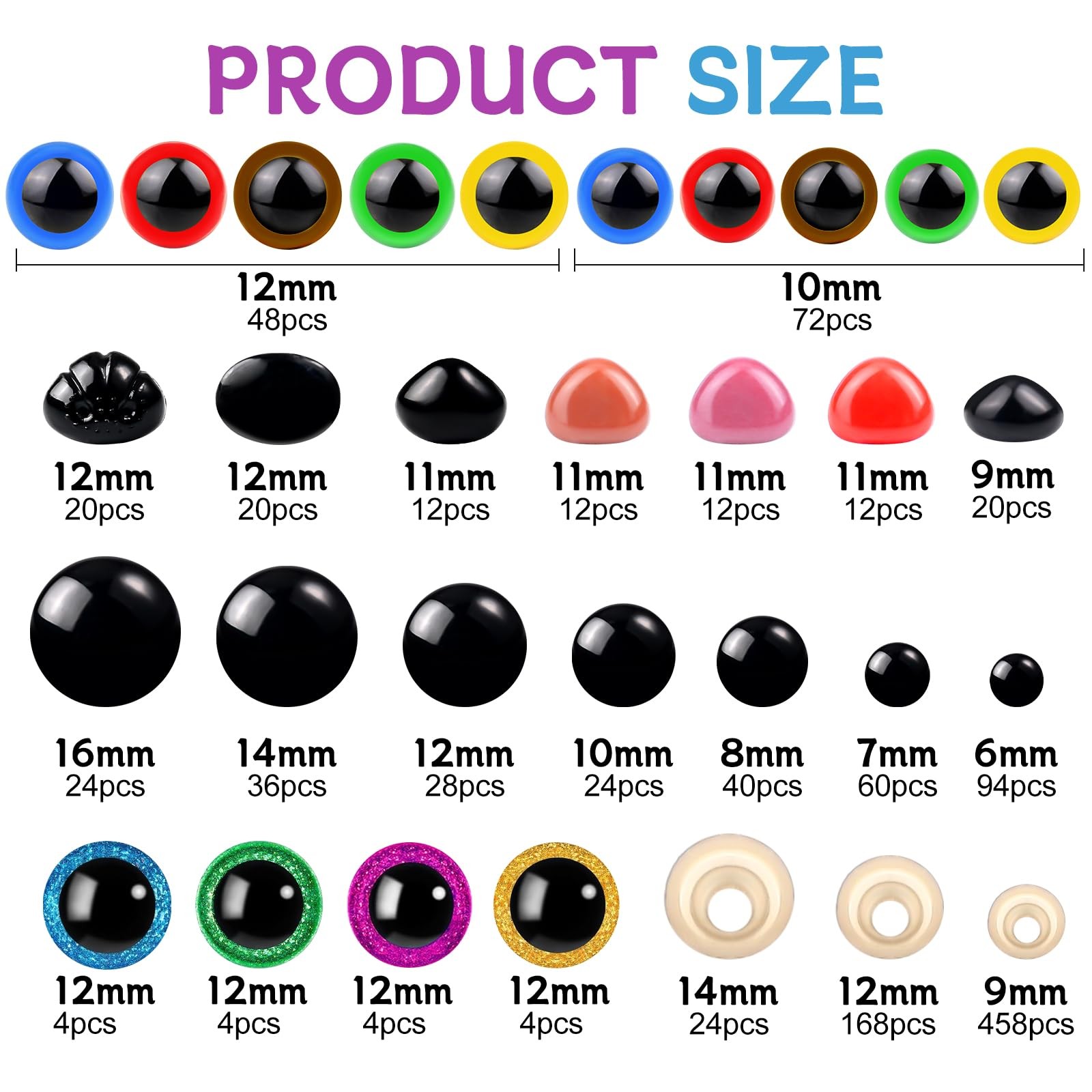 1100PCS Safety Eyes and Noses, Amigurumi Safety Eyes for Crocheting, Colorful...