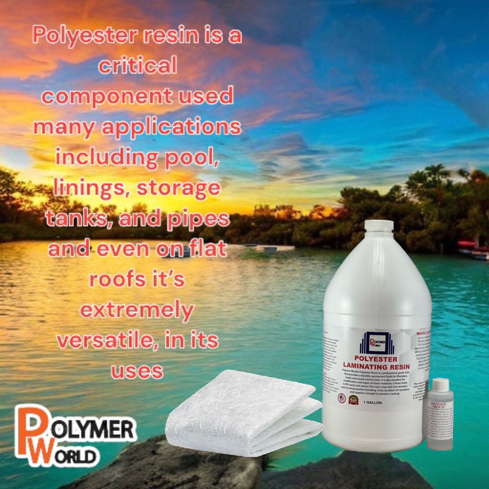 Fiberglass Repair Kit 1 Gal of Polyester Resin 1.5x50x3 Yard Chopped Strand Mat