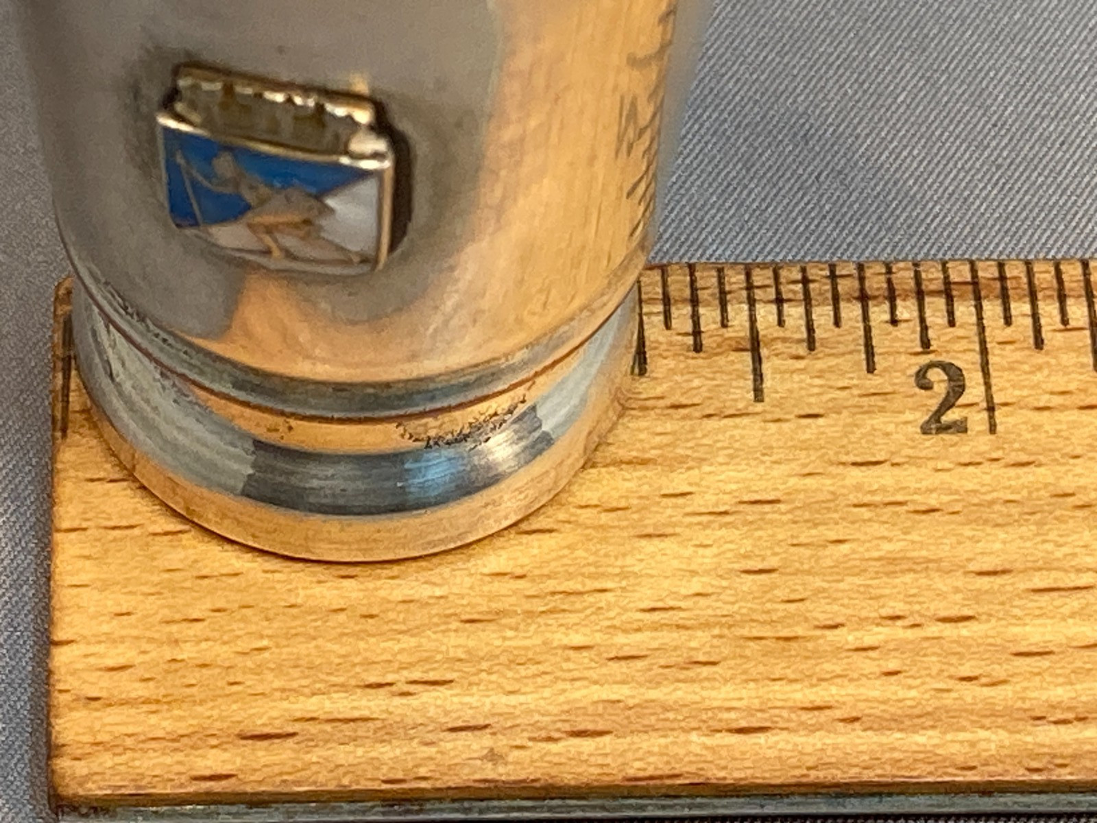 Vintage Silver Silverplate Shot Glass Cup Enamel crest coat of arms Lillehammer