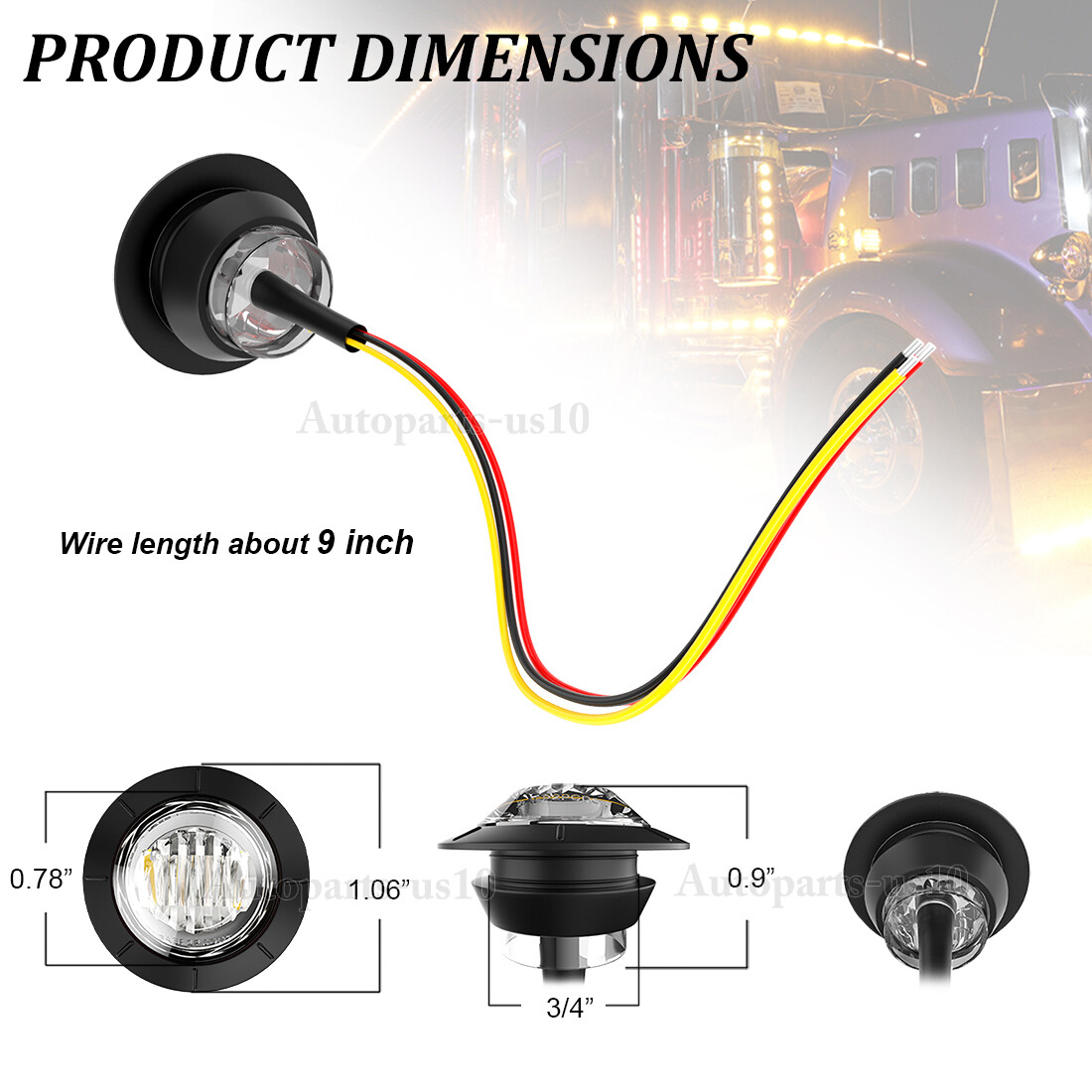 3/4" 12V Marker Lights LED Truck Trailer Round Side Bullet Light Dual Color