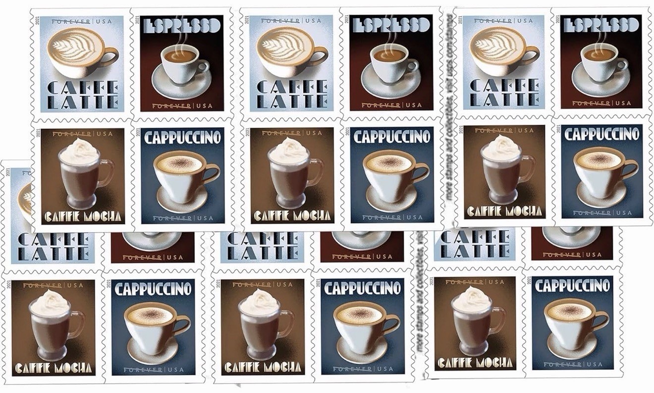 2021 USPS SHEET OF 20 FIRST CLASS LETTER STAMPS ESPRESSO DRINKS 78¢