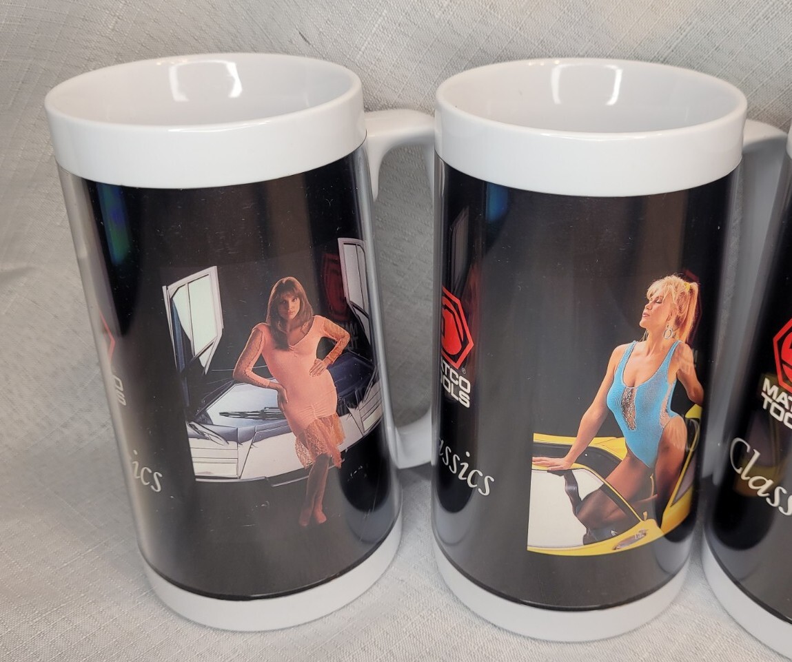 Set of 6 Matco Tools Pin-Up Girl Plastic Mugs Steins Cups Vintage