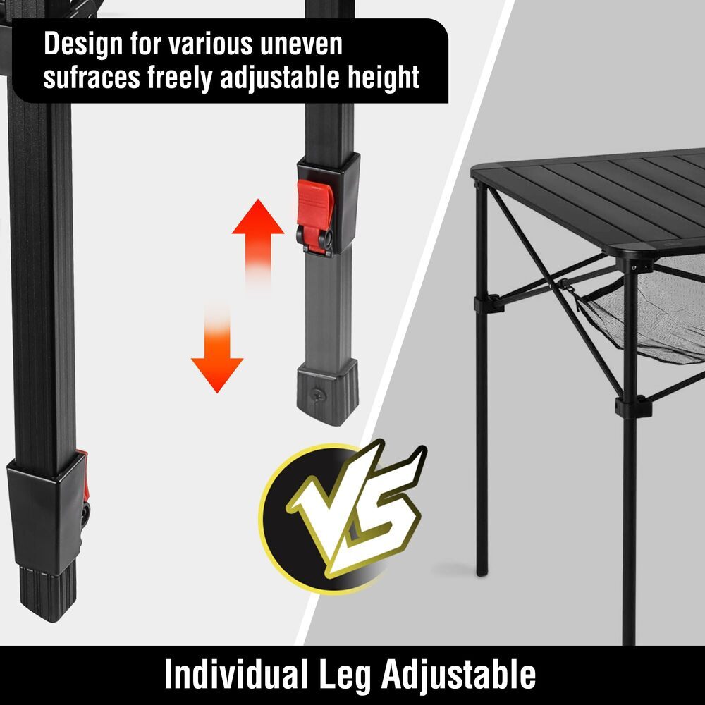 VILLEY Medium Folding Camping Square Table Adjustable Aluminum Table w/Carry Bag