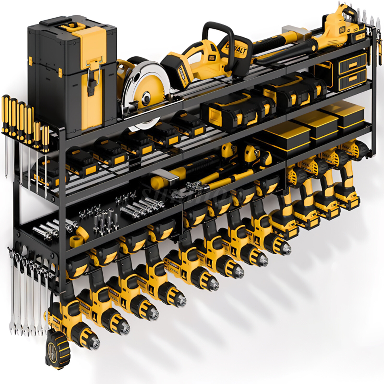 Power Tool Organizer Wall Mount Extended Heavy Duty 4-Tier 12-Drill Rack Metal