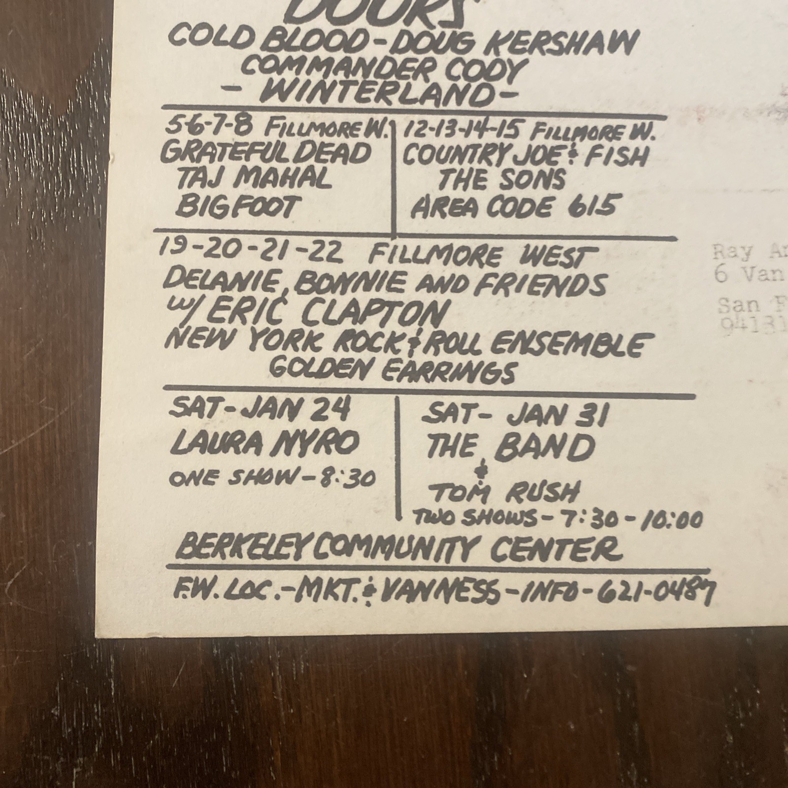 GRATEFUL DEAD STEVE MILLER FILLMORE Double Postcard Singer 1970 BG 214-216