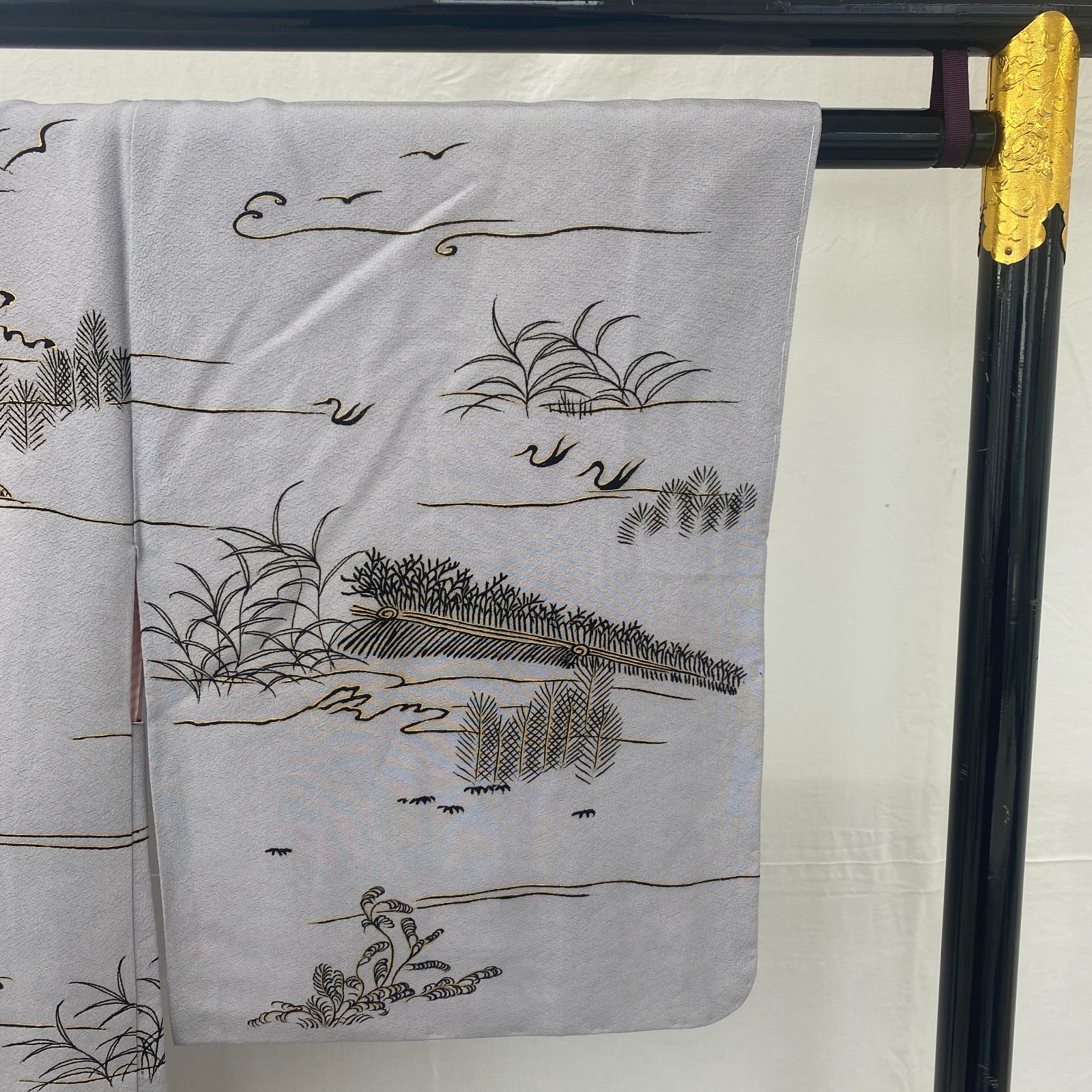 Japanese Vintage Kimono Haori Jacket Polyester Gray Traditional Authentic 35 in