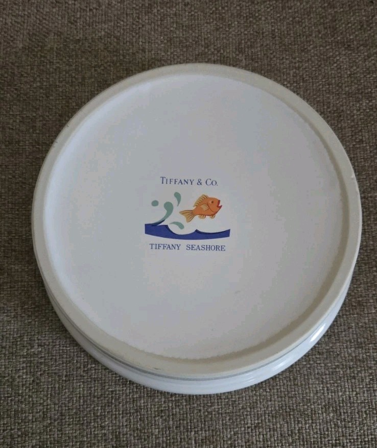 TIFFANY & CO Child's 3 Piece Porcelain Ceramic Dish Set-Seashore-Retired-EUC