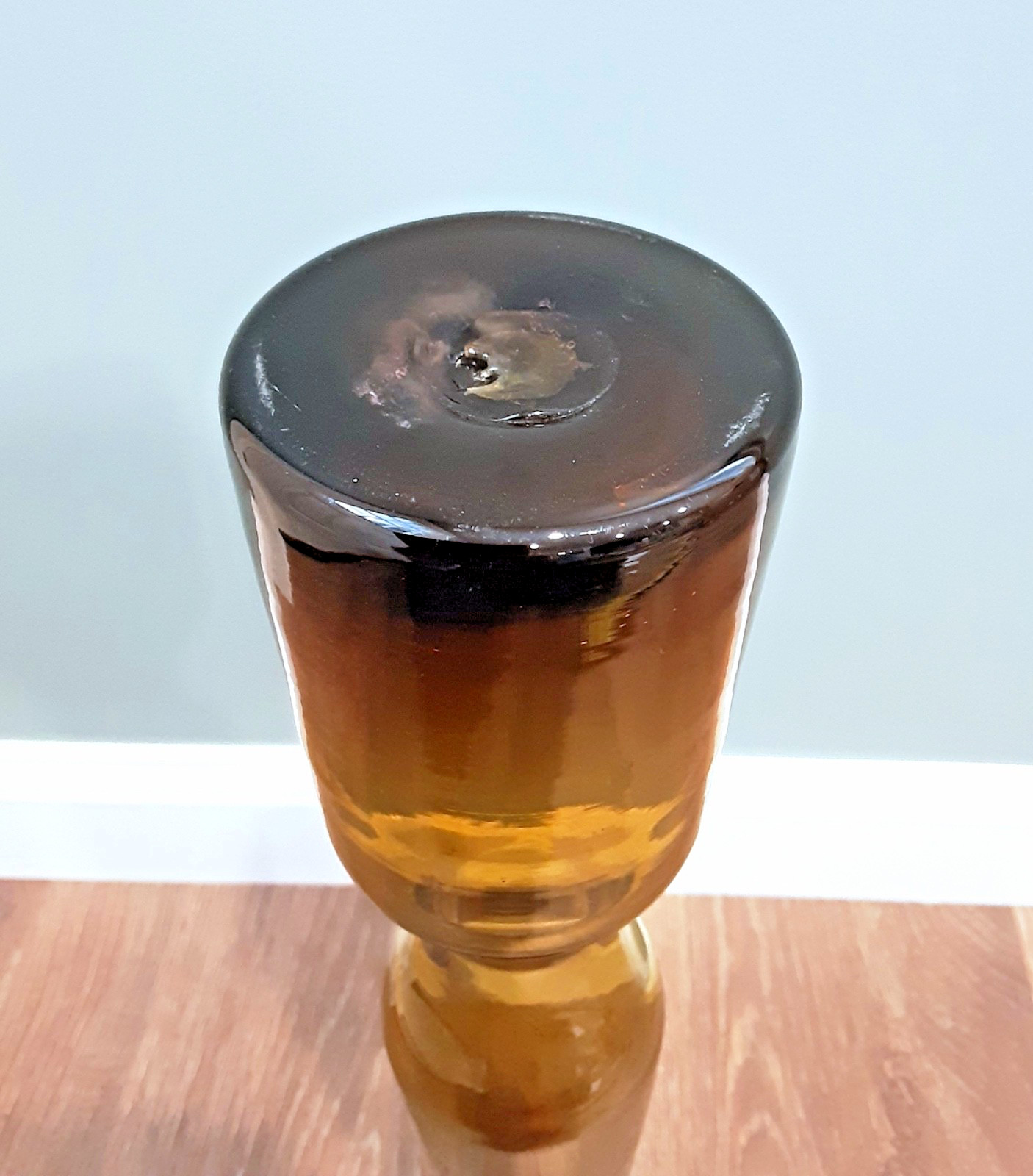 INDIANA GREENWICH Art Glass "KINGSTON" Burnt Honey BIG 20" Decanter Bottle MCM