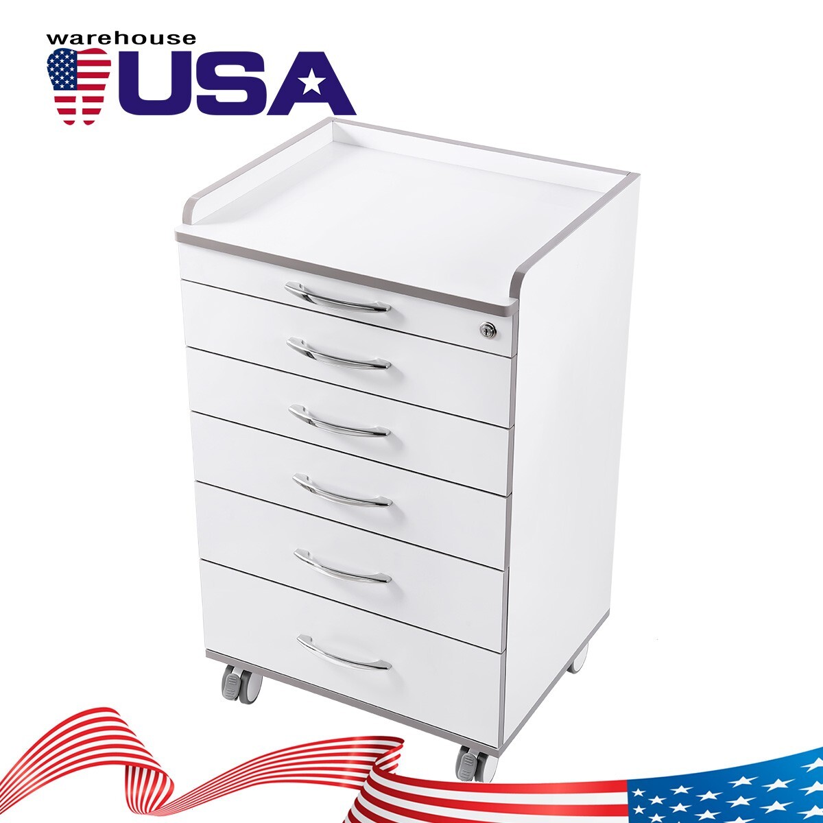 5 Drawers Dental Lab Mobile Cabinet Assistant Cart Medical Utility Storage Cart