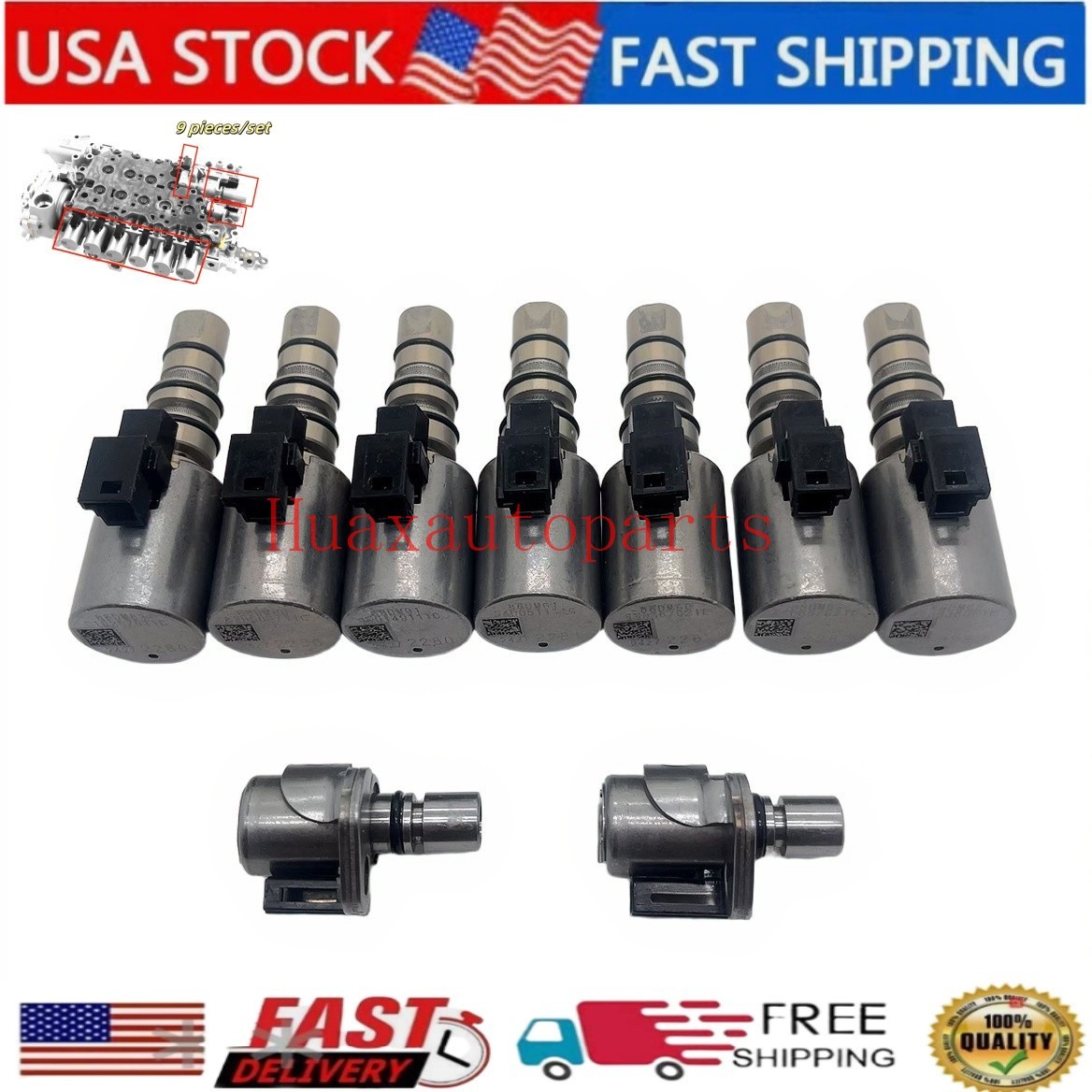 9pcs Valve Body Solenoid kit 8L90 For 2015-UP Chevrolet Silverado 1500 2500 3500