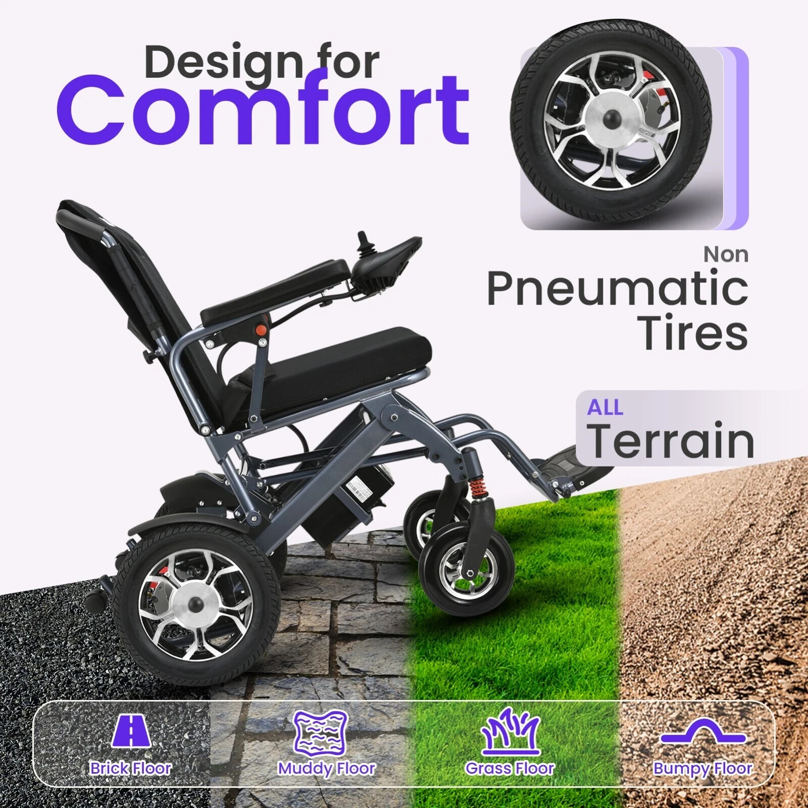 Lightweight Foldable Electric Wheelchair for Adults, Motorized Power Wheelchair