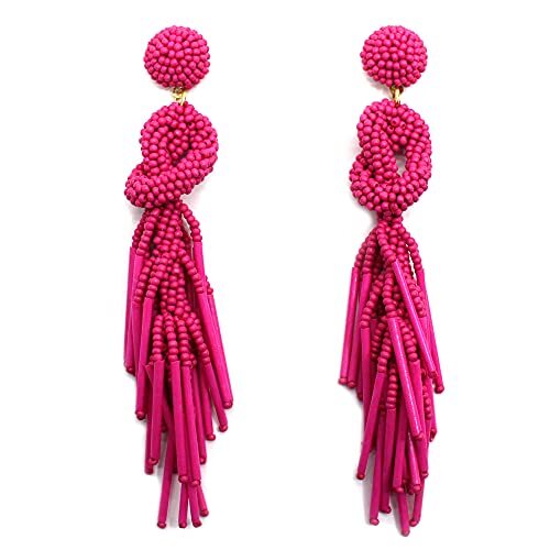 Beaded Solid Color Post Statement Earrings for Women Girl All Season 4 inch Long