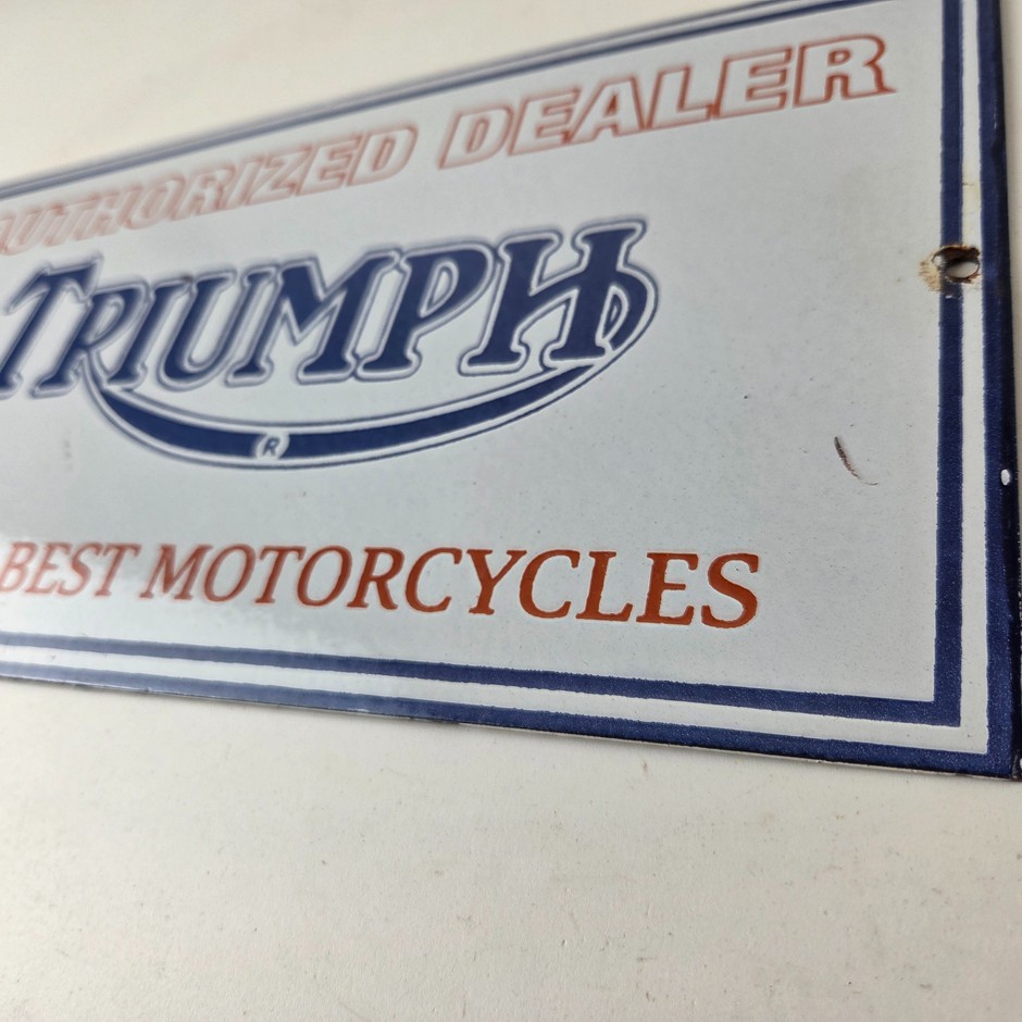 Vintage Triumph Motorcycles Sign - Gas Service Pump Porcelain Gasoline Sign