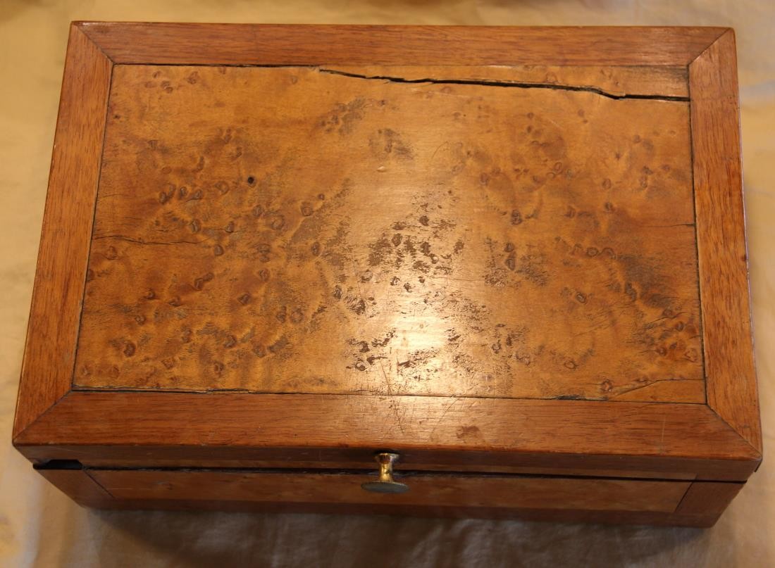 Antique Sewing Box Oak & Bird's Eye Maple w Contents - Anna Miles - Square Nails
